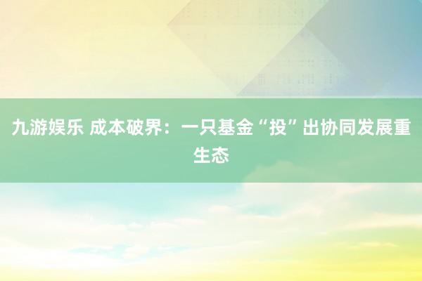 九游娱乐 成本破界：一只基金“投”出协同发展重生态